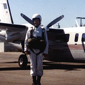 me in round parachute gear at Paso Robles airport, CA