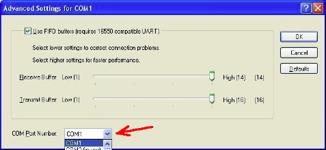 advanced settings for COM1