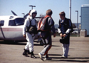 me in round parachute gear at Paso Robles airport, CA